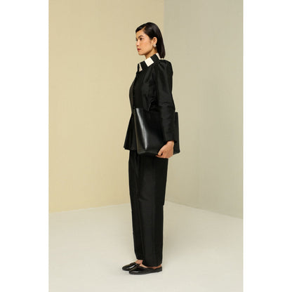 Zaitra Black Silk Pleat Jacket
