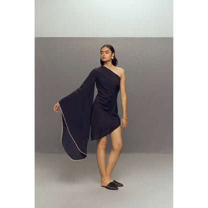 Zaitra Black Crepe Linen Butterfly Dress