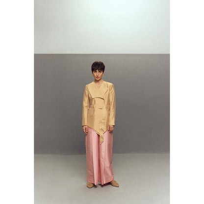 Zaitra Beige Wrap Silk Jacket