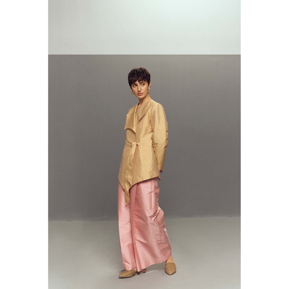 Zaitra Beige Wrap Silk Jacket