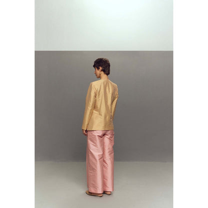 Zaitra Beige Wrap Silk Jacket