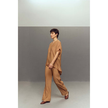 Zaitra Beige Crepe Linen Pants