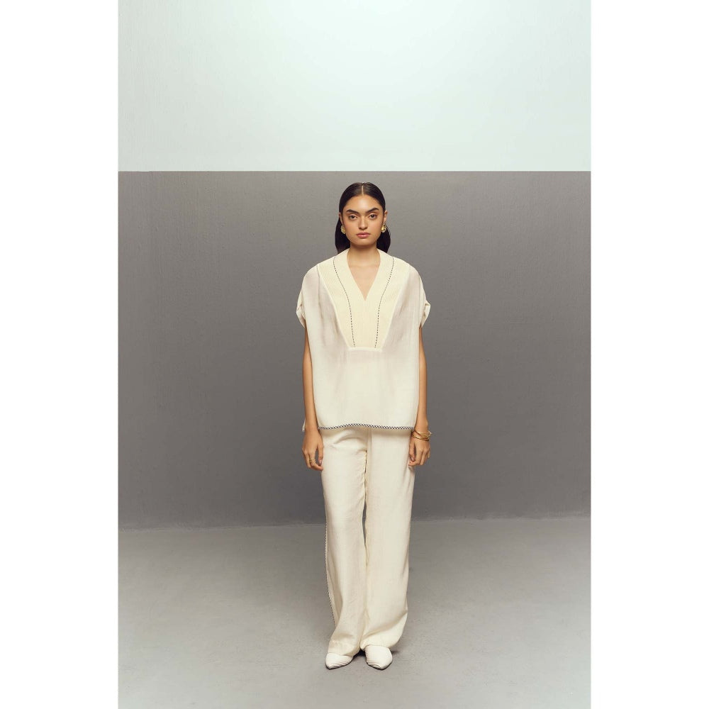 Zaitra White Crepe Linen Pants