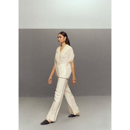Zaitra White Crepe Linen Pants