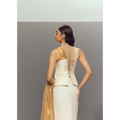 Zaitra Ripple White Quilted Corset Top