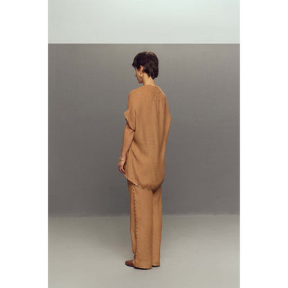 Zaitra Wave Beige Crepe Linen Top