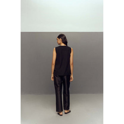 Zaitra Black Brocade Stripe Top