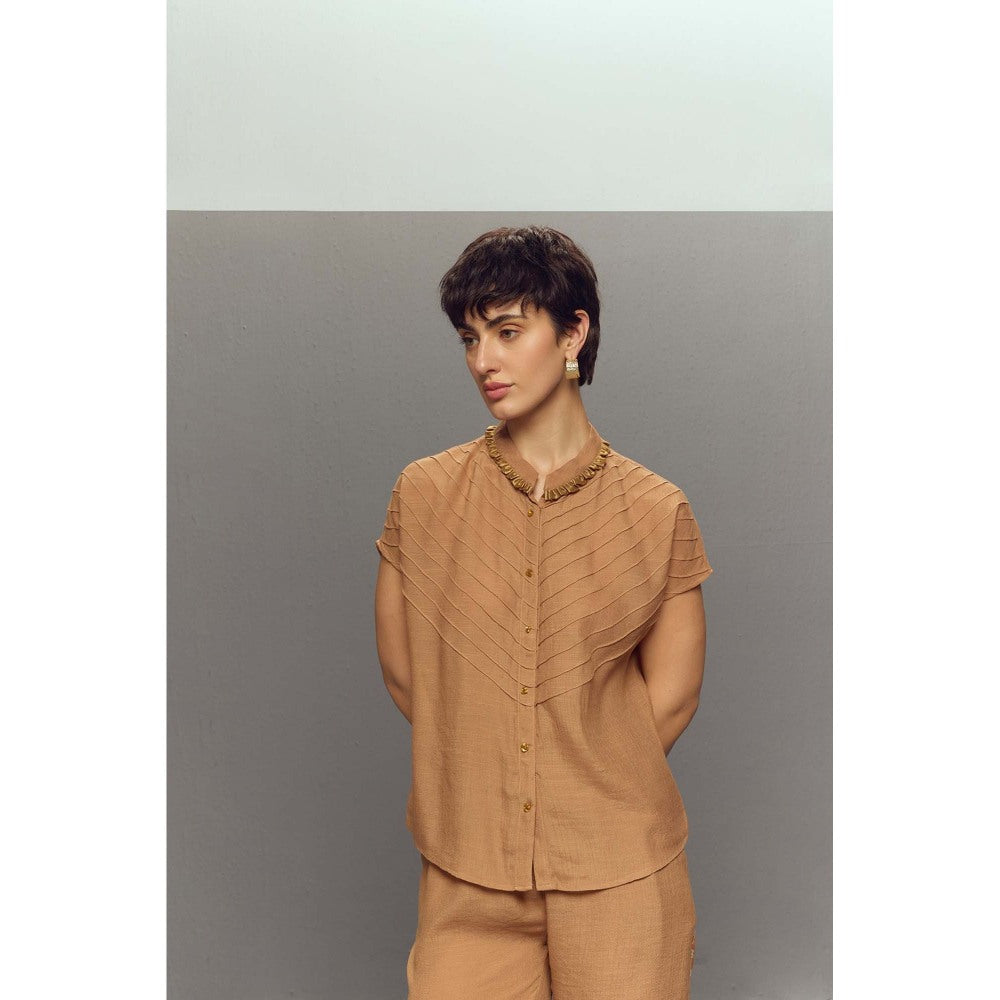 Zaitra Beige Crepe Linen Short Shirt