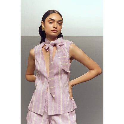 Zaitra Lavender Linen Bow Top