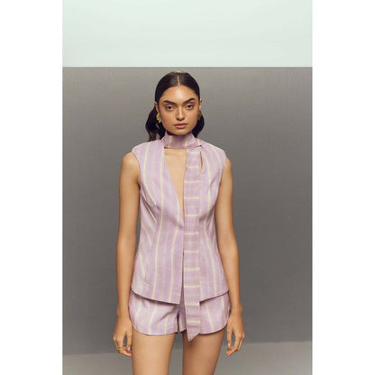 Zaitra Lavender Linen Bow Top