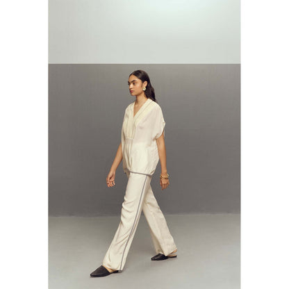 Zaitra White Crepe Linen Co-Ord (Set of 2)