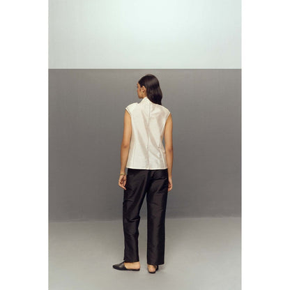 Zaitra White Bow Top with Pant (Set of 2)