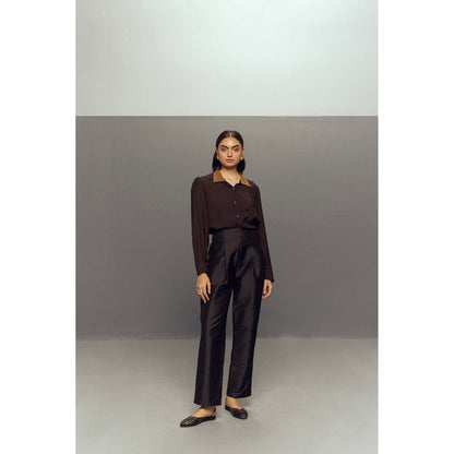 Zaitra Brown Classic Black Top with Pants (Set of 2)