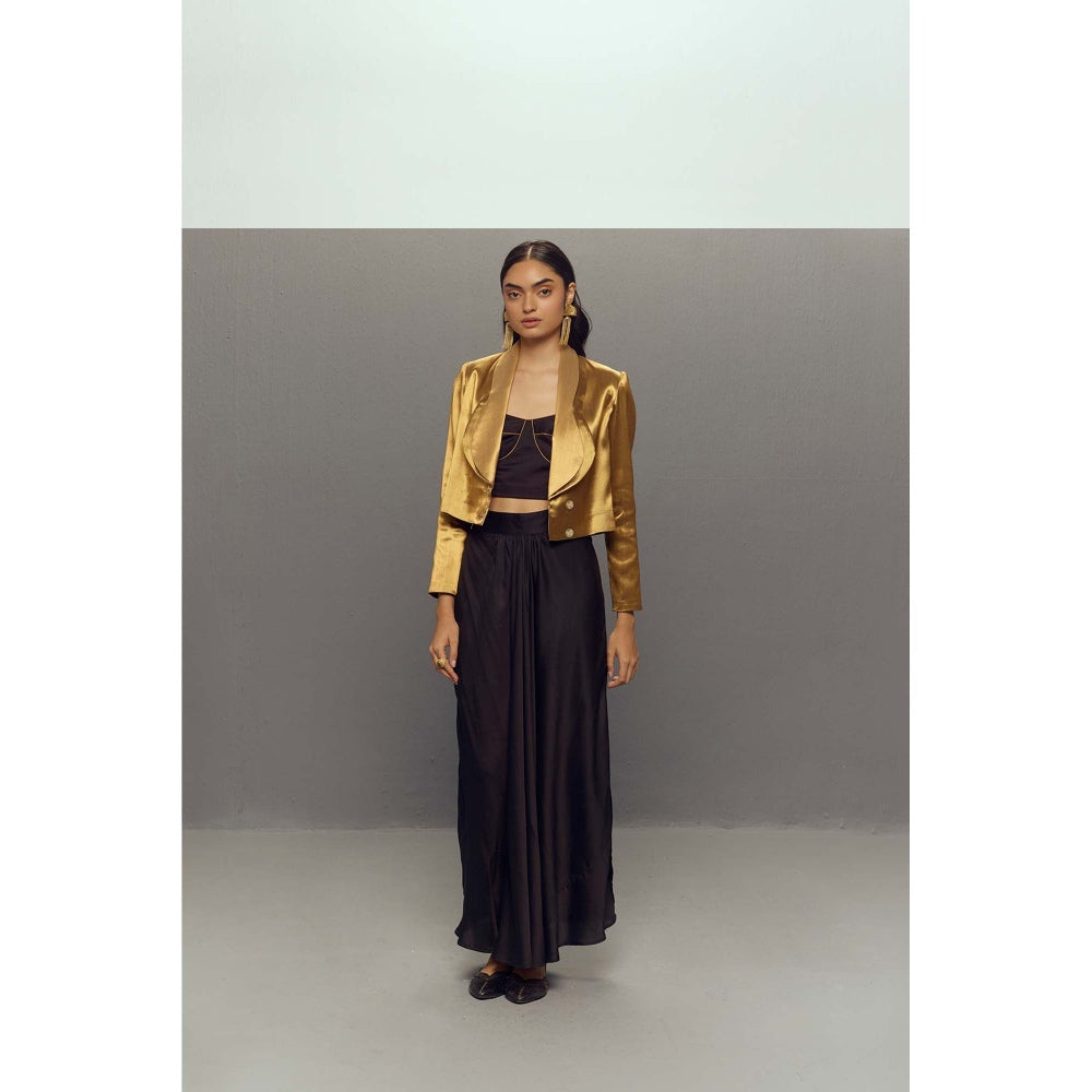 Zaitra Ripple Gold Jacket with Skirt and Bustier (Set of 3)