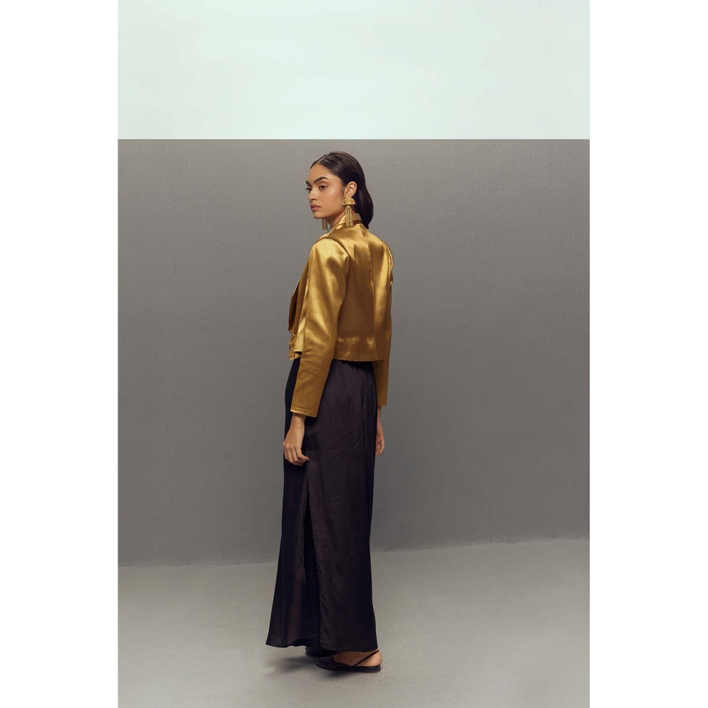 Zaitra Ripple Gold Jacket with Skirt and Bustier (Set of 3)