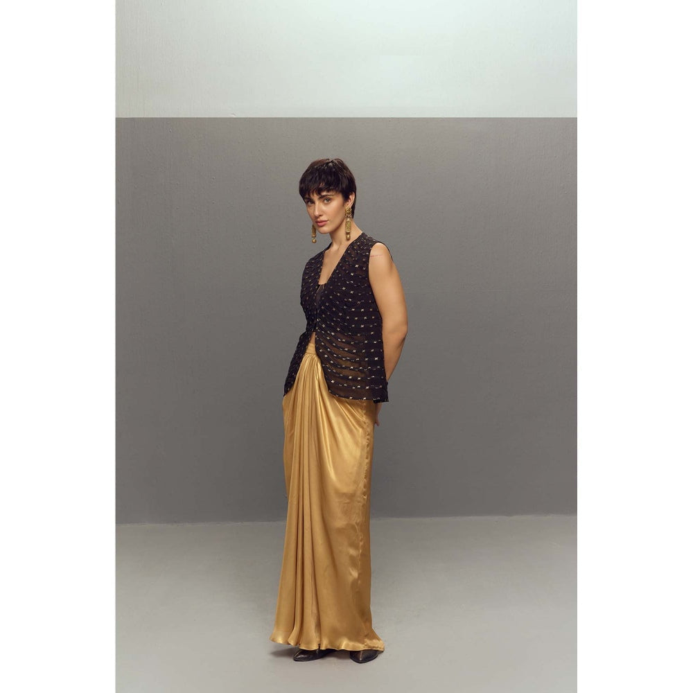 Zaitra Black Cleopatra Bustier and Waistcoat with Skirt (Set of 3)