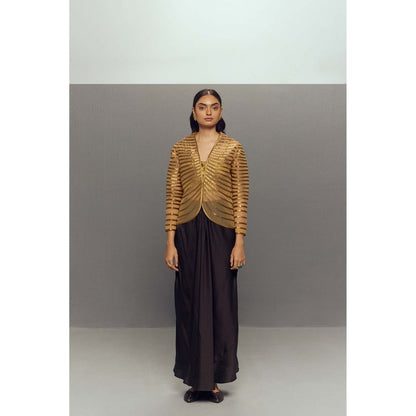 Zaitra Gold Cleopatra Bustier Jacket with Skirt (Set of 3)