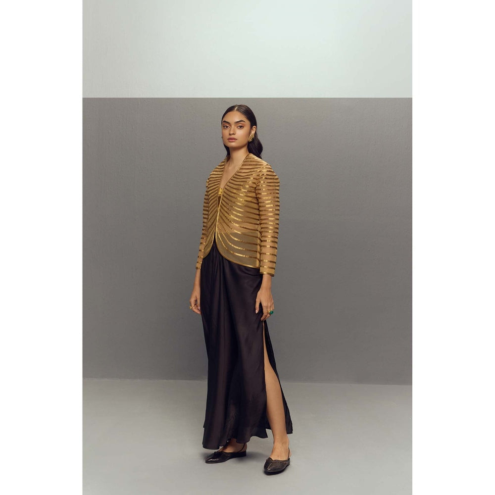 Zaitra Gold Cleopatra Bustier Jacket with Skirt (Set of 3)