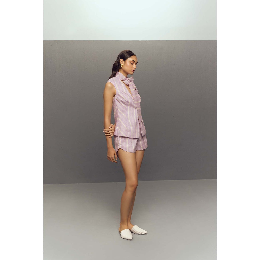 Zaitra Lavender Linen Shorts with Top (Set of 2)