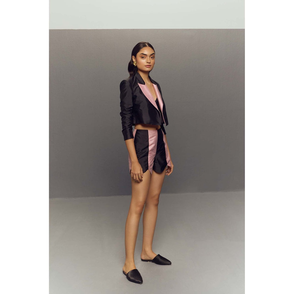 Zaitra Black Bubble-Gum Shorts with Jacket (Set of 2)