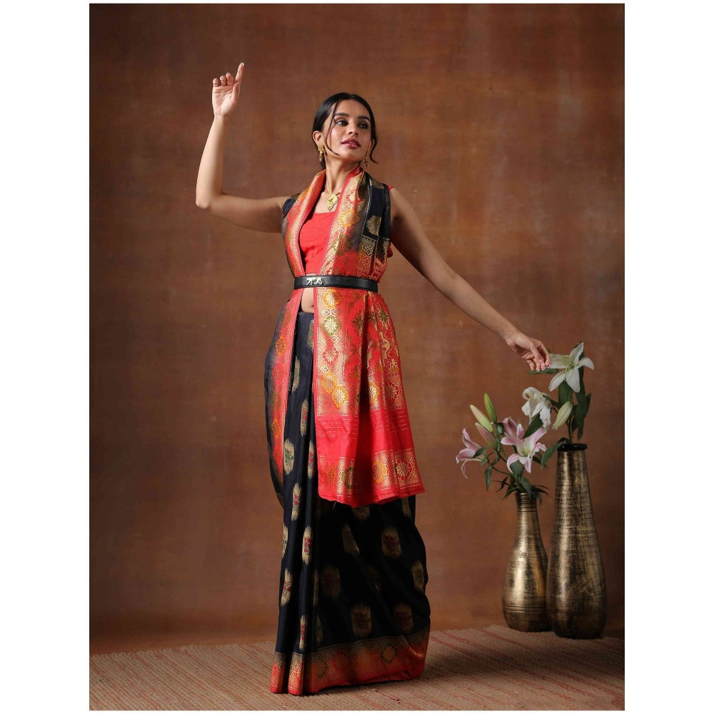 Zal from Benaras Black Silk Banarasi Handloom Saree with Unstitched Blouse