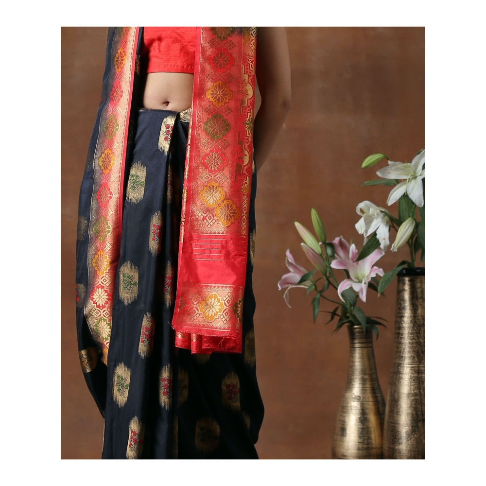 Zal from Benaras Black Silk Banarasi Handloom Saree with Unstitched Blouse