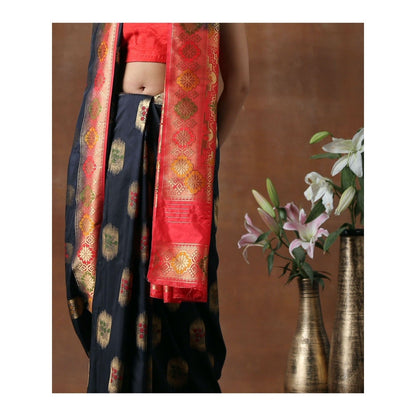 Zal from Benaras Black Silk Banarasi Handloom Saree with Unstitched Blouse