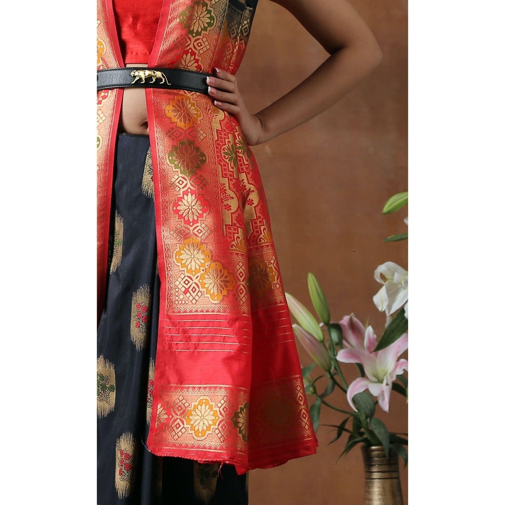 Zal from Benaras Black Silk Banarasi Handloom Saree with Unstitched Blouse