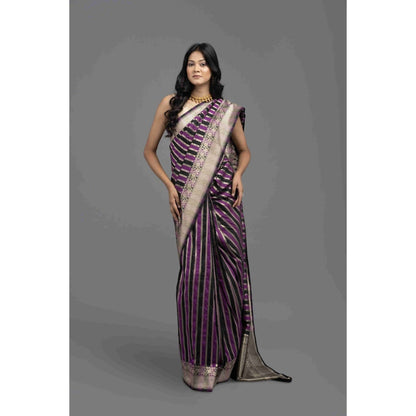 Zal from Benaras Purple Rangkat Silk Banarasi Handloom Saree with Unstitched Blouse