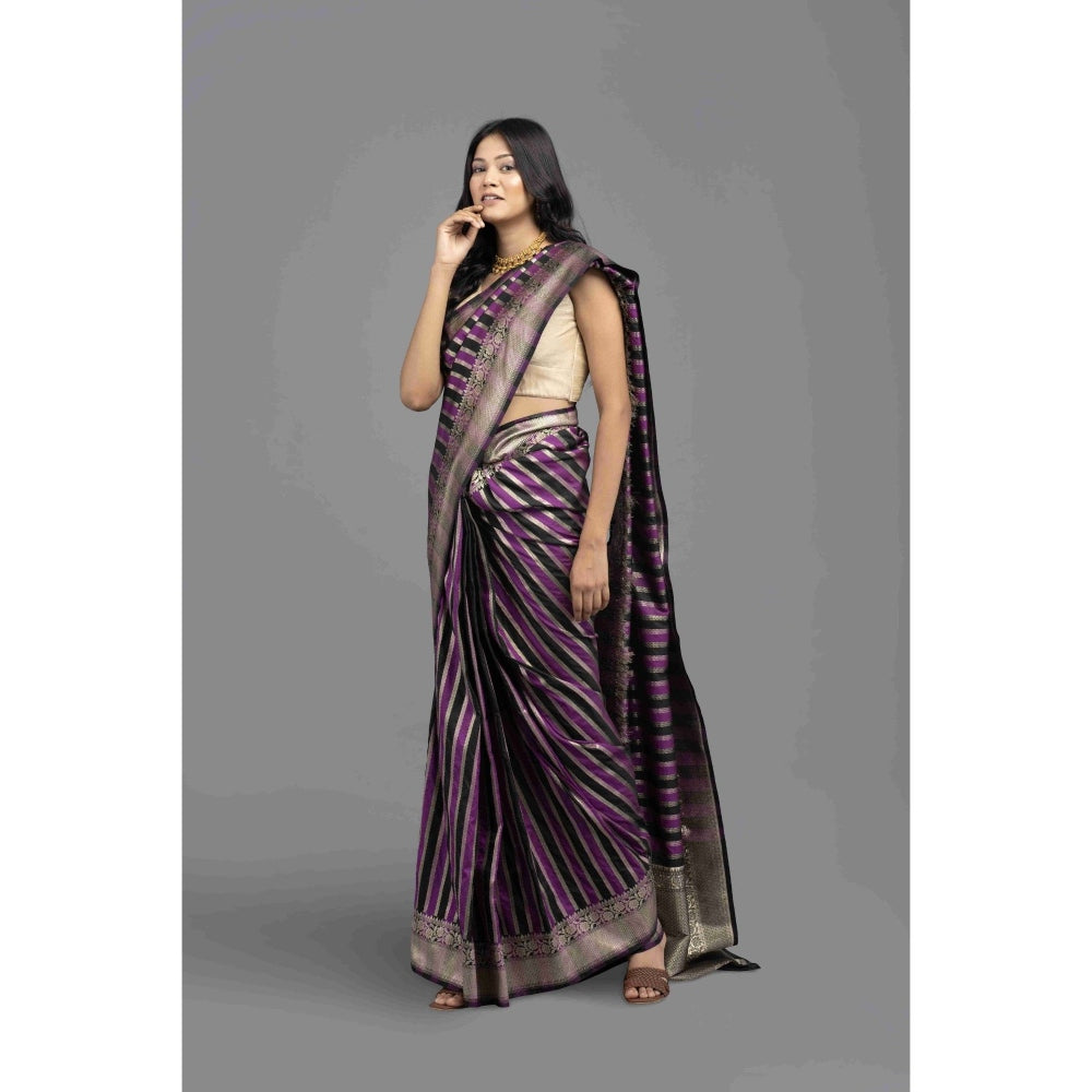 Zal from Benaras Purple Rangkat Silk Banarasi Handloom Saree with Unstitched Blouse