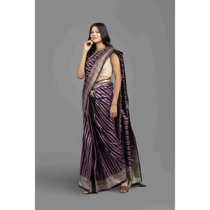 Zal from Benaras Purple Rangkat Silk Banarasi Handloom Saree with Unstitched Blouse
