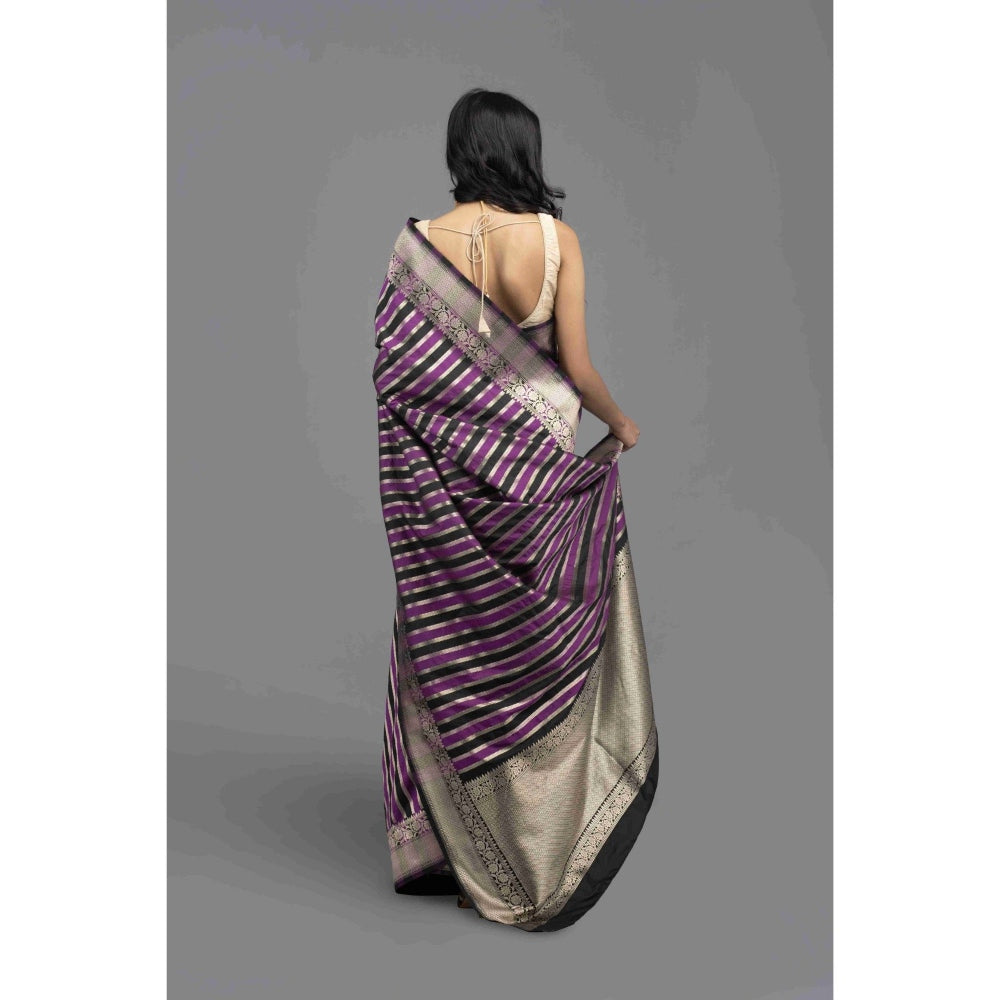 Zal from Benaras Purple Rangkat Silk Banarasi Handloom Saree with Unstitched Blouse
