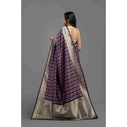 Zal from Benaras Purple Rangkat Silk Banarasi Handloom Saree with Unstitched Blouse