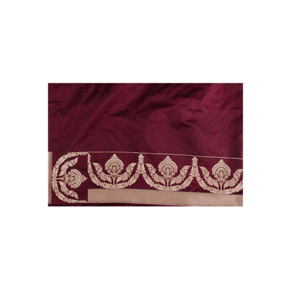 Zal from Benaras Wine Cutwork Silk Banarasi Handloom Saree with Unstitched Blouse