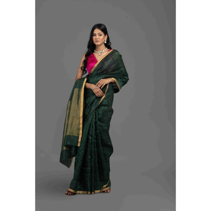 Zal from Benaras Green Chanderi Handloom Saree with Unstitched Blouse