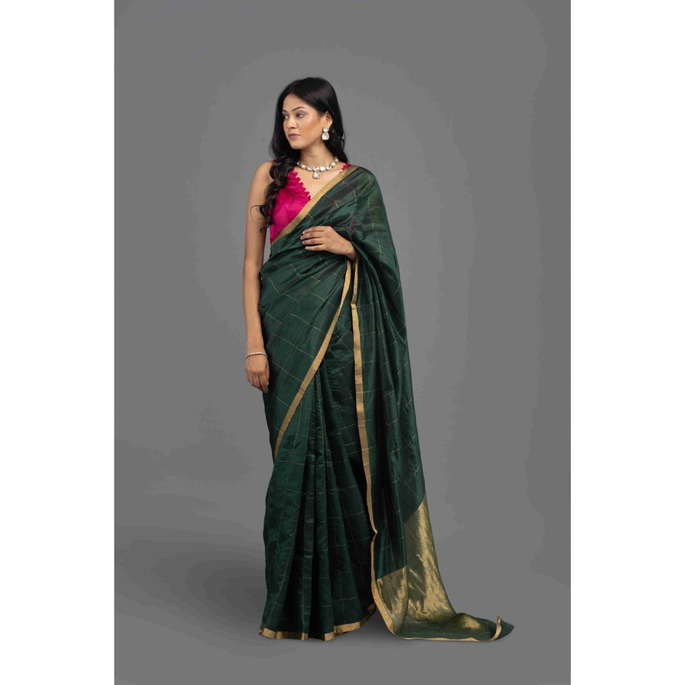Zal from Benaras Green Chanderi Handloom Saree with Unstitched Blouse