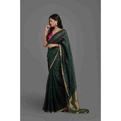 Zal from Benaras Green Chanderi Handloom Saree with Unstitched Blouse