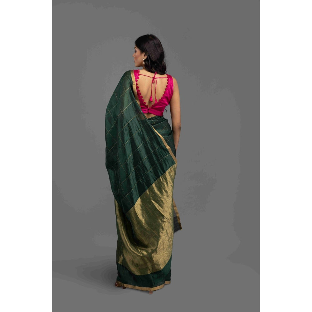 Zal from Benaras Green Chanderi Handloom Saree with Unstitched Blouse