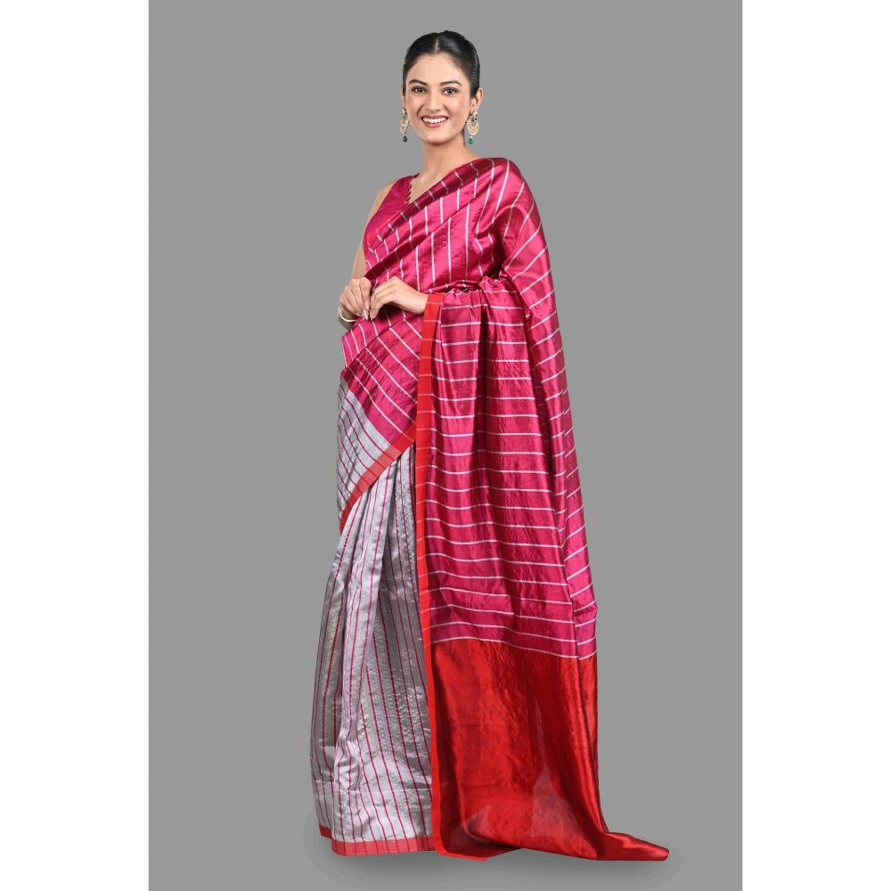 Zal from Benaras Hot Pink Chanderi Silk Saree with Unstitched Blouse