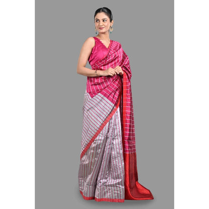Zal from Benaras Hot Pink Chanderi Silk Saree with Unstitched Blouse