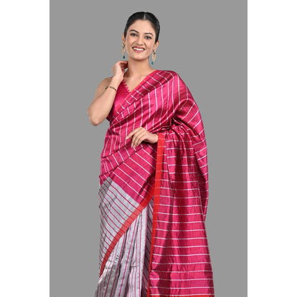 Zal from Benaras Hot Pink Chanderi Silk Saree with Unstitched Blouse
