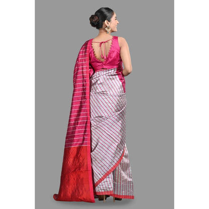 Zal from Benaras Hot Pink Chanderi Silk Saree with Unstitched Blouse