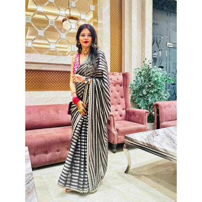 Zal from Benaras Black Zari Lining Saree with Unstitched Blouse