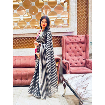 Zal from Benaras Black Zari Lining Saree with Unstitched Blouse