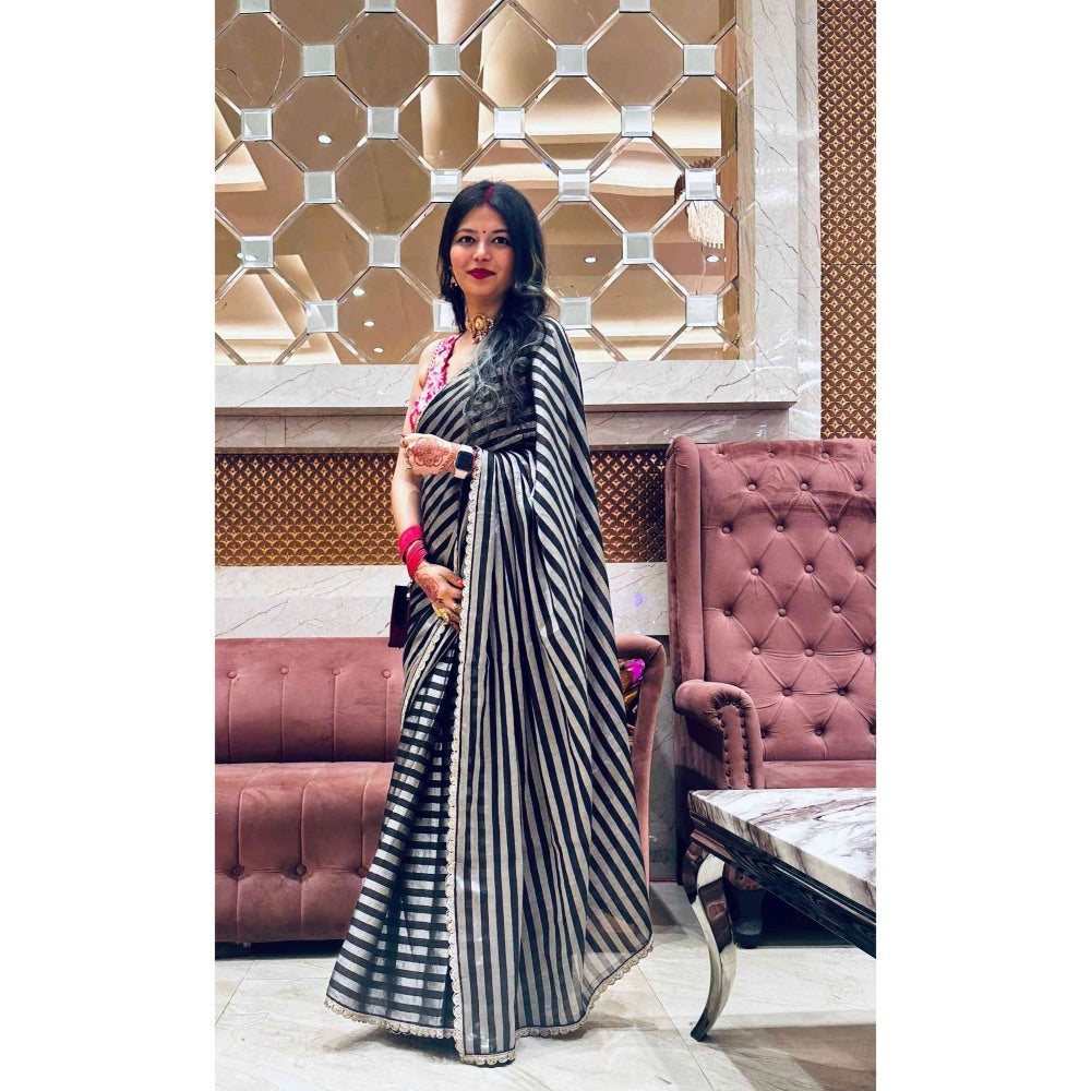 Zal from Benaras Black Zari Lining Saree with Unstitched Blouse
