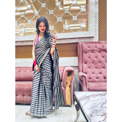 Zal from Benaras Black Zari Lining Saree with Unstitched Blouse