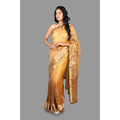 Zal from Benaras Golden Silk Banarasi Handloom Saree with Unstitched Blouse