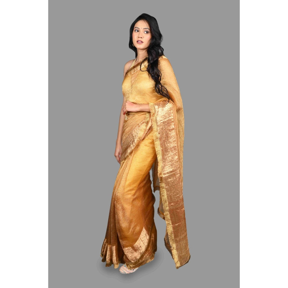Zal from Benaras Golden Silk Banarasi Handloom Saree with Unstitched Blouse