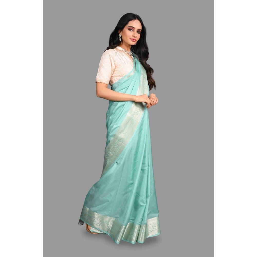 Zal from Benaras Sea Green Silk Banarasi Handloom Saree with Unstitched Blouse