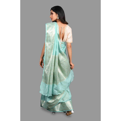 Zal from Benaras Sea Green Silk Banarasi Handloom Saree with Unstitched Blouse